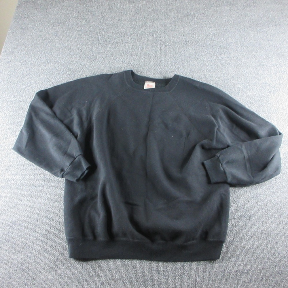 Vintage Hanes Sweatshirt Mens‎ XL Black Fleece Pullover Crewneck Raglan USA 90a